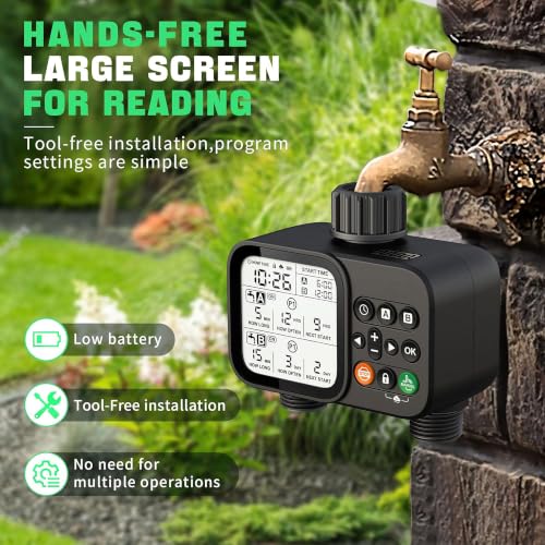 Programmable Outdoor Irrigation Controller with Rain‑Delay, IP54 Weather‑Resistant Auto Watering Sprinkler Device for Lawn, Yard & Flower Beds, Compatible with Standard 3/4‑Inch Faucet Thread