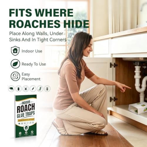 Sticky Roach Traps Indoor Home, Roach Glue Traps with Flat Tent and Tunnel Design, Cockroach Insect Cricket Traps for House Kitchen Bathroom Basement Garage, 15 Pack