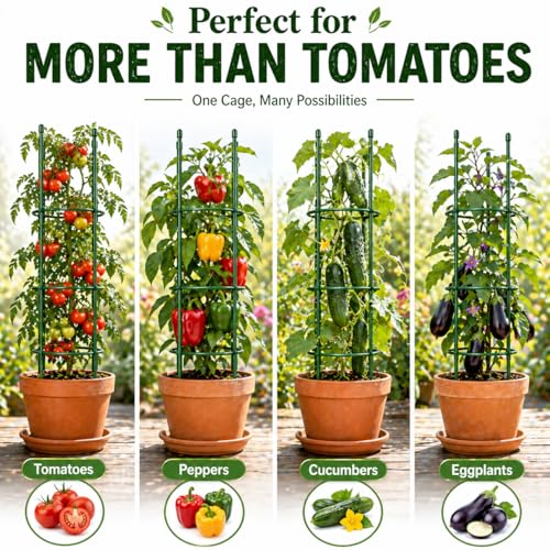 4 Pack Tomato Cages for Garden, 49" Adjustable Heavy Duty Round Tomato Cage, Metal Plant Support & Tomato Trellis for Raised Garden Bed, Pots, Vegetable & Climbing Plant Support Stakes (4)