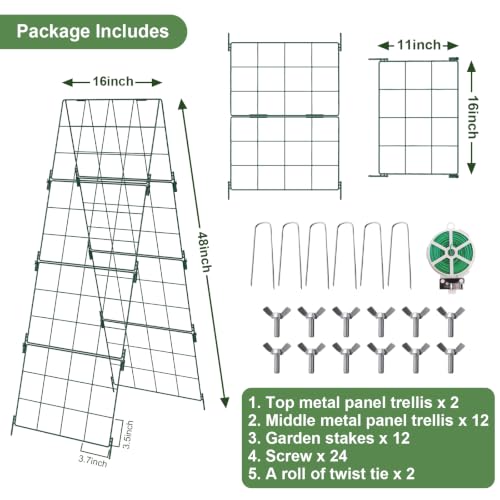 iGreely Heavy Duty Adjustable A-Frame Cucumber Trellis for Climbing Plants,48"x16" Foldable Frame Rust-Proof Metal Trellis with Dense Grid,Perfect for Raised Beds,Garden,Tomatoes (2 Pack) - size: 2 pack