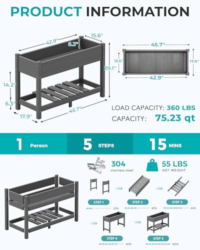SERWALL Raised Garden Bed with Legs Set of 2-Gray - color: Gray, size: 2 pack