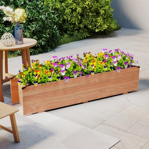 HAPPYGRILL Wooden Raised Garden Bed with 4 Drainage Holes, Black Liner - size: 44" x 11" x 10"
