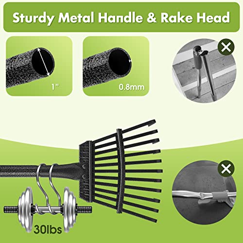 Rake for Leaves, Heavy Duty Small Leaf Rakes for Lawns & Yard with 60” Length 8.5” Width 11 Metal Tines, Lightweight Gardening Rake for Women Men Kids for Shrub,Grass,Mulch - style: 11 Tines 5FT