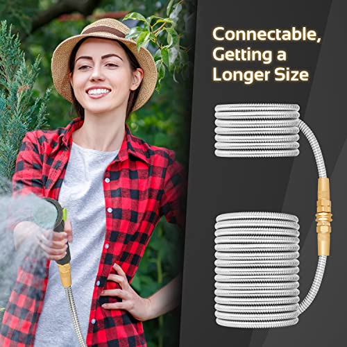 Garden Hose - Flexible Short Water Hose with Metal Fitting, 3 ft Leader Hose, Heavy Duty Hoses Extension for Rv, Outdoor, Small Garden, Yard, 304 Stainless Steel