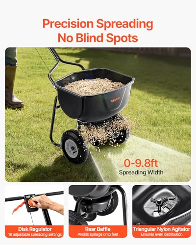 VEVOR Walk Behind Spreader 60 LBS Capacity Push Broadcast Spreader Black