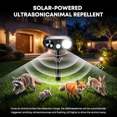 2026 Upgraded Solar Ultrasonic Animal Repeller Outdoor, Black, 2-Pack