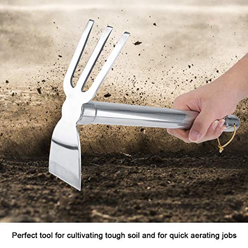 Stainless Steel Hoe and Cultivator, Hand Tiller for Gardening, Weeding, Tilling Soil Heavy Duty Bend Proof Mini Stainless Steel Fork and Blade Rust Proof Finish