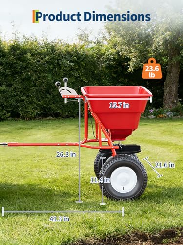 Garvee Tow-Behind Spreader, 85 Lbs Capacity Pull Broadcast Spreader - color: Red