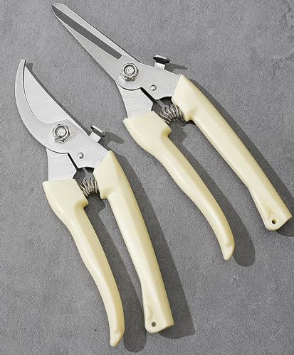 Garden Flower Shears Pruning Shears 6.9 inches Straight and Bypass Scissors Heavy Duty Plant Scissors for Cutting Flowers, Trimming Plants, Bonsai, Fruits Picking (White handle Straight and Bypass) - style: White handle Straight and Bypass