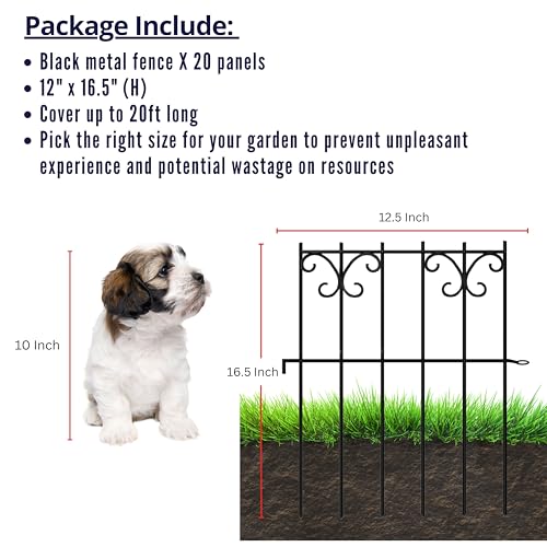 ShopLaLa Decorative Garden Fencing (20 Panels) 12in(L) x 16.5in(H) Rustproof Black Metal Wire Animal Barrier Fence, Butterfly Edging for Landscape Patio Outdoor Decor, Dog Fences for the Yard - size: Black x 20