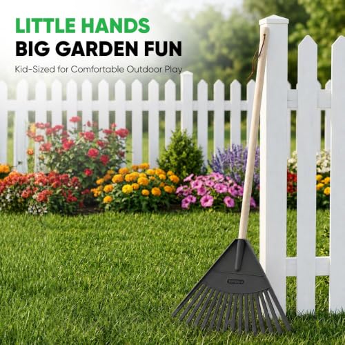 Superio Kids Leaf Rake, 34-Inch Lawn Rake with Hardwood Handle & Durable Plastic Head for Yard, Garden & Leaf Cleanup, Gray, 1 Pack - color: Gray