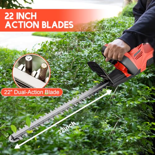 ALSO GO 22 Inch Cordless Hedge Trimmer with 2 x 3.0Ah Batteries - color: Dark Red