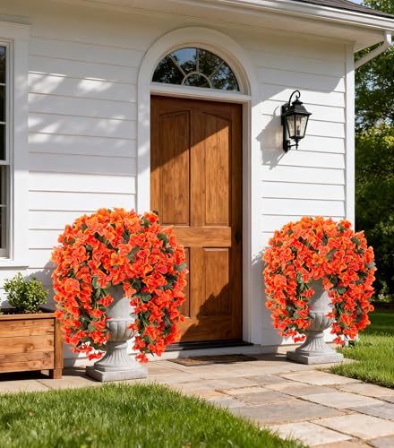 2 PCS Bougainvillea Artificial Hanging Flowers Plants for Outdoors, Orange - color: Orange