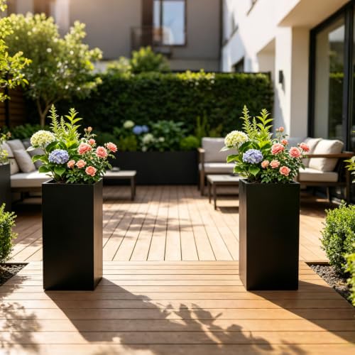 15"x15" x 30" Tall Metal Planter Box 2 Pack, Steel Planter Outdoor - color: Black, size: 15" L x 15" W x 30" H