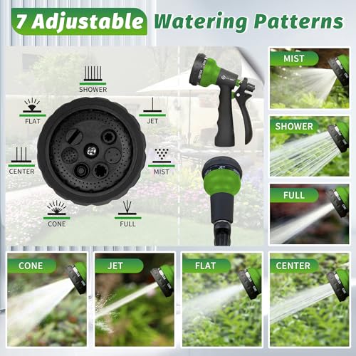 AUTOMAN-Garden-Hose-Nozzle, 2 Pack ABS Water Spray Nozzle with Heavy Duty 7 Adjustable Watering Patterns,Slip Resistant for Watering Plants,Lawn& Garden,Washing Cars,Cleaning,Showering Pets - Green - color: Green