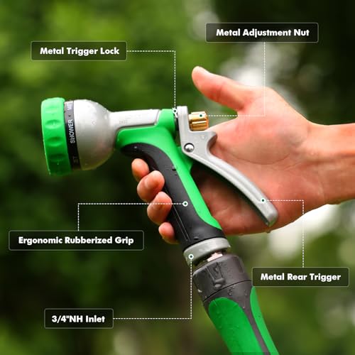 RESTMO Garden Hose Nozzle Heavy Duty, Rear Trigger Water Sprayer, Green - color: Green