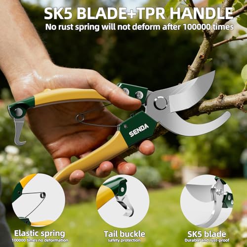 8" Bypass Pruning Shears, Pruning Shears for Gardening with Anti-Rust SK-5 Blades, Garden Clippers with Non-Slip Handle for Dry Stems and Small Branches - style: 8'' pruning shears