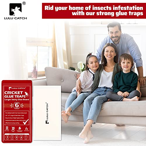 LULUCATCH Cricket Insect Glue Traps - 12 Pack Bug Cockroach Sticky Traps, Large Spider Trap with Pre-Baited Attractant, Highly Effective Glue Boards Indoor, Non-Toxic Pet Safe, Easy to Use - size: 12 Pack