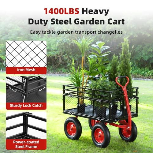 Heavy Duty Steel Garden Cart – 1400 Lbs Capacity Utility Yard Wagon