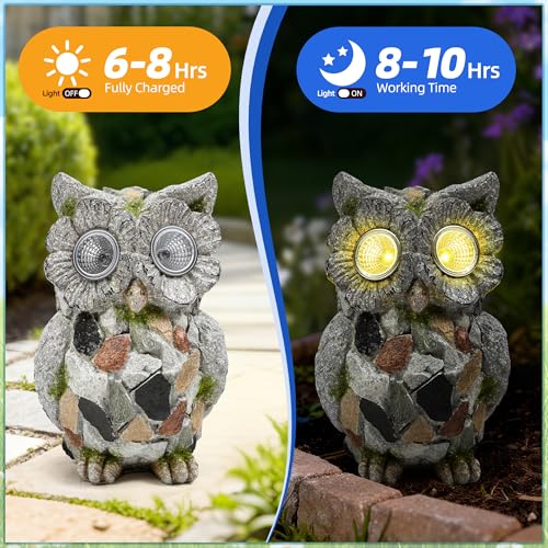 Garden Owl Statue Outdoor Decor with Solar Lights, Resin Owl Figurines for Patio Yard Porch Lawn Solar Owls Decorations Birthday Gift for Women Bird Lovers - color: Owl
