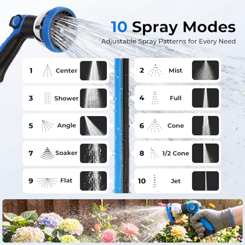 Retractable Garden Hose Reel, 1/2 Inch x 100 ft + 6.6 ft Heavy Duty Wall Mounted Hose Reel with 10 Patterns Nozzle, Any Length Lock, Upgraded Slow Return System, 180°Swivel Bracket and UV Resistant - size: 100 Ft
