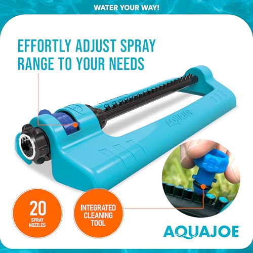 Aqua Joe Oscillating Sprinkler with Metal Ground Spike, Adjustable Spray Position Irrigator for 4400 Sq Ft Coverage Compatible with Garden Hoses