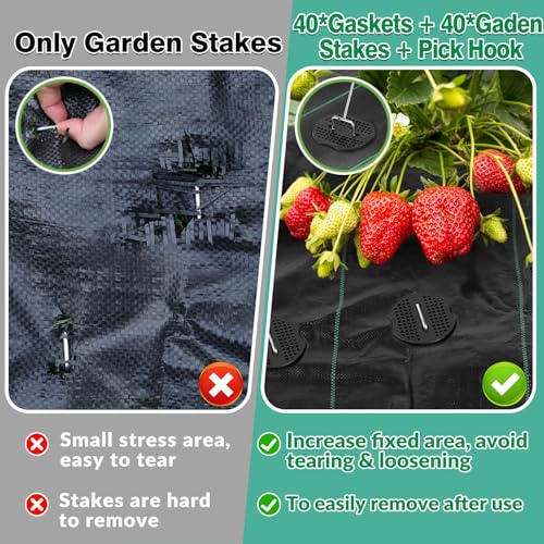 PAMASE Landscape Weed Barrier Fabric - 40pcs Tear-Proof Gaskets, 40pcs Garden Stakes, Pick Hook, 3.2oz Heavy Duty Outdoor Ground Cover Weed Cloth Control - 4 x 100ft - size: 4 x 100ft