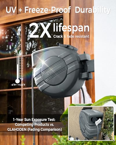 GLAHODEN 1/2 in x 155 ft Retractable Garden Hose Reel with Automatic Rewind - color: Dark Gray, size: 1/2" 155FT