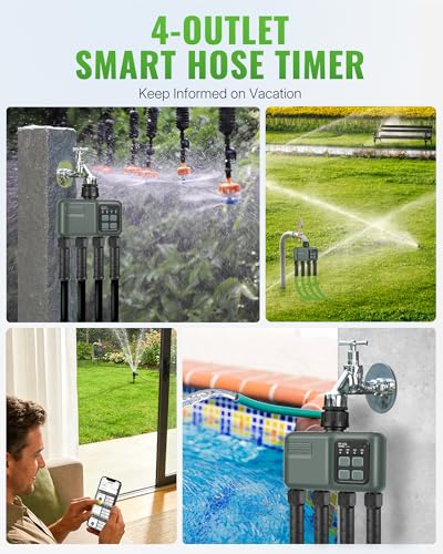WiFi Water Timer for Garden Hose, Sprinkler Timer 4 Zone, Smart Hose Water with WiFi Irrigation Controller,Voice Control RF433 Automatic Irrigation System/Rain Delay/Manual Watering D34WT06 - style: 4 ZONE