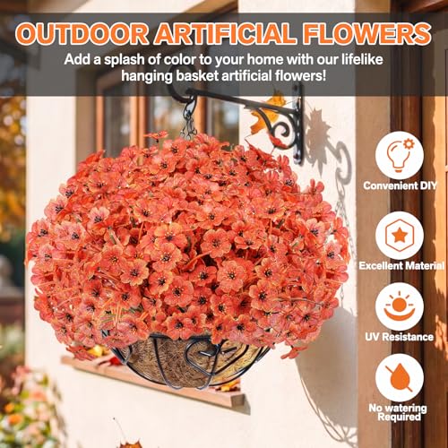 Powbrace 22 Pack Artificial Fall Flowers Mums for Outdoor Indoor(Orange) - color: Orange, size: 22 Bundles