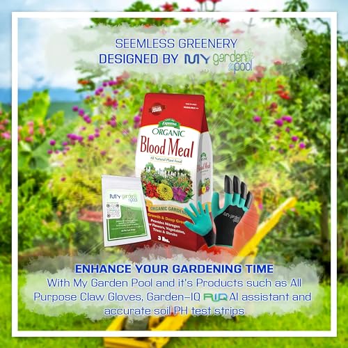 Espoma DB03 Blood Meal 3 lb. with My Garden Pool PH Soil Test Strips 20 ct, and My Garden Pool Superior Gardening Claw Gloves and Garden-IQ, Smart Gardening AI Assistant!