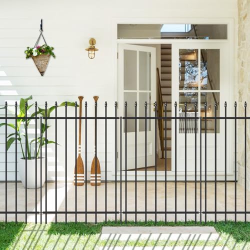 Decorative Metal Garden Fence 42" x 11.5', No-Dig Outdoor Fence with Stakes - size: 42″H x 11.5ft(5 Panels)