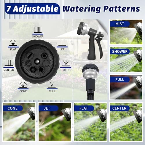 AUTOMAN-Garden-Hose-Nozzle, ABS Water Spray Nozzle, 7 Adjustable Watering Patterns, Slip Resistant for Watering Plants, Lawn& Garden, Washing Cars, Cleaning, Showering Pets & Outdoor Fun.Silver Color - color: Silver