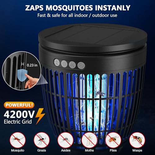 Solar Bug Zapper Outdoor, Mosquito Zapper with Flame & RGB Lights - color: Black