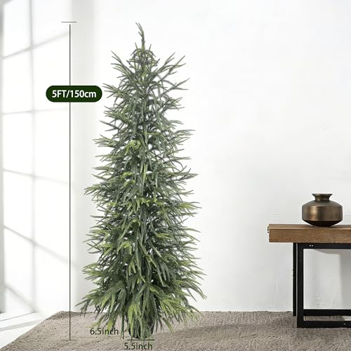 5FT Norfolk Pine Christmas Tree (2 Pack) - Real Touch Realistic Faux Potted Tree, Soft Needle Artificial Winter Greenery for Entryway, Living Room, Porch & Office Decor - size: 5.01FT