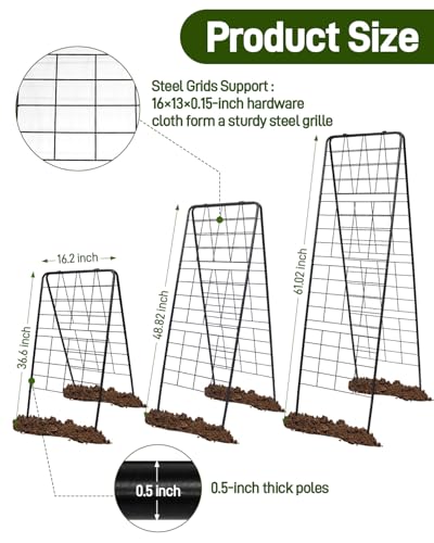 60"x16.2" Heavy Duty Steel A-Frame Garden Trellis for Climbing Plants – Rust-Proof Metal Trellis with Hardware Cloth, Perfect for Raised Beds,Cucumbers,Tomatoes & Outdoor Vines (Black) - color: Black, size: 1Pc