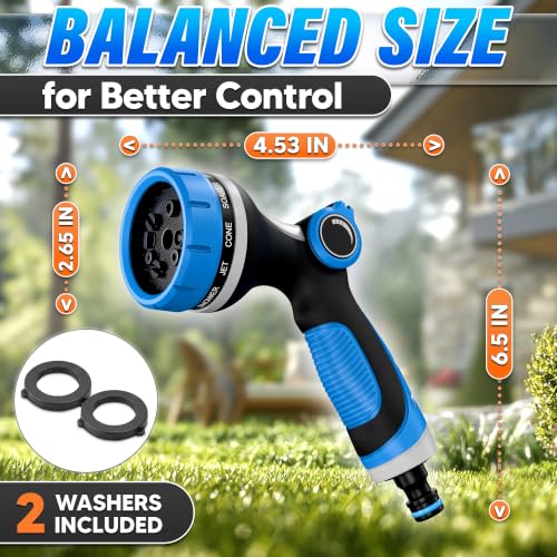 Garden Hose Nozzle, 10 Spray Patterns, Thumb Flow Control, Blue - color: Blue
