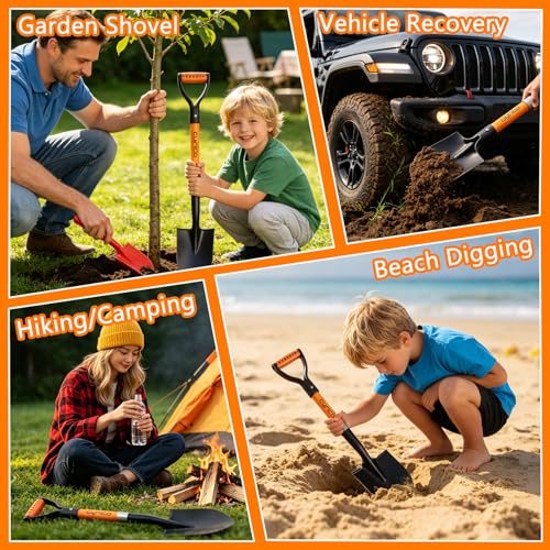 Cyrico 28 Inch Shovel for Digging, Heavy Duty Round Point Garden Shovel with D-Handle Fiberglass Handle, Portable Small Shovel for Gardening Landscaping Camping Snow Removal Beach Car Emergency Tool