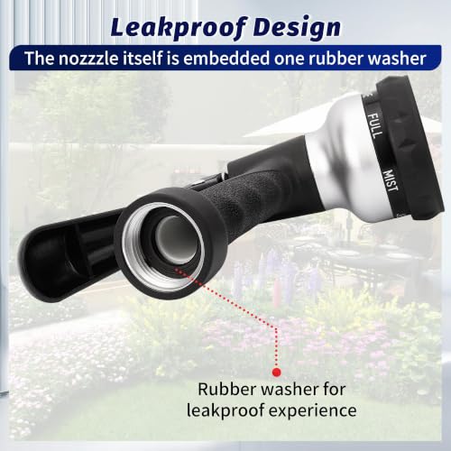 AUTOMAN-Garden-Hose-Nozzle, ABS Water Spray Nozzle, 7 Adjustable Watering Patterns, Slip Resistant for Watering Plants, Lawn& Garden, Washing Cars, Cleaning, Showering Pets & Outdoor Fun.Silver Color - color: Silver