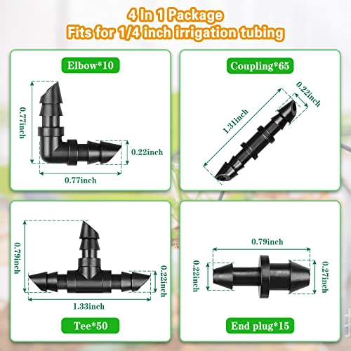 Gardrip 1/4 Inch Drip Irrigation Fittings Kit:140 Pieces Drip Irrigation Parts with Sharp End for 1/4" Irrigation Tubing Barbed Connectors for Home Garden 65 Couplings 50 Tees 10 Elbows 15 Goof Plugs - color: Sharp Barbed Fittings-140P
