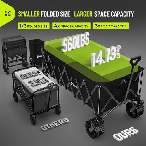 Hikemoon 400L Ultra Large Collapsible Wagon with Big Wheels - Black - color: Black-a