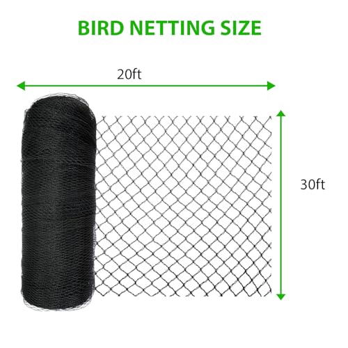 Bird Netting 3/8 Inch Mesh, 20 x 30 FT, HDPE, Rip-Resistant, Black - size: 20' x 30'
