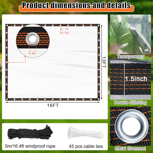 13x16FT Heavy Duty Clear Waterproof Tarp,Outdoor Garden Rainproof Covering - size: 13 x 16 FT