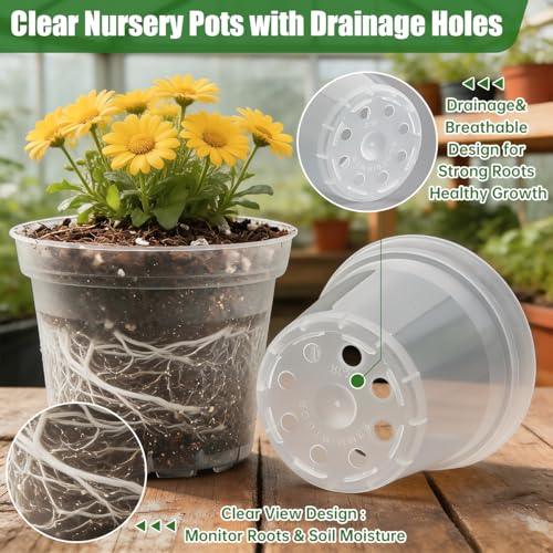 3 Inch Clear Nursery Pots 100 Pcs with 5 Pcs 20 Cell Potting Trays, 5 Sets Seed Starting Kit for Seedlings Cuttings Indoor Growing, Sturdy Transparent Plant Pot Carrying Tray Germination Set - color: Clear, size: 3 Inch Clear Pots 100 Pack with 5 Pack Tra