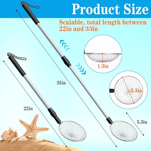 2 Pack 5.3" Beach Sand Sifter, 22" to 35" Adjustable Shark Tooth Sifter