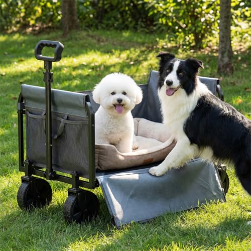 Portable Collapsible Wagon, Foldable Cart with Removable Side - color: Dark Black