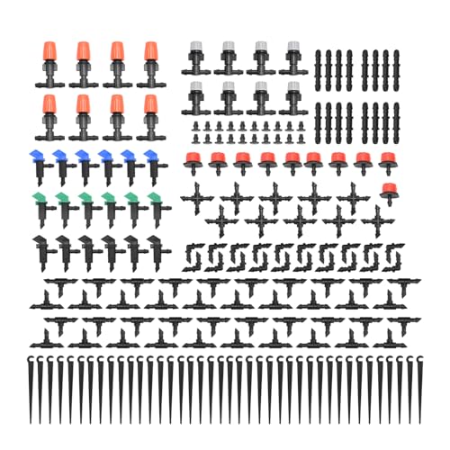 Anxingo 190Pcs Drip Irrigation for 1/4 Inch Drip Irrigation Tubing, Barbed Connectors, Irrigation Drip Line Connectors with Spray Micro Drip Barbed Hose End Plug