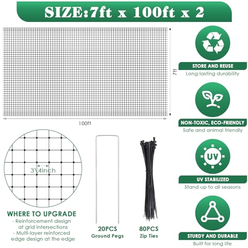 2 Roll Deer Fence Netting, 7.5 x 200 ft Heavy Duty Garden Netting