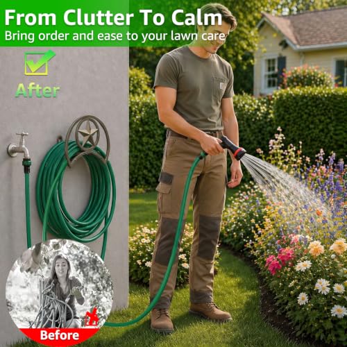 GOFORWILD Garden Hose Holder, Decorative Hose Butler Sturdy Water Hose Rack, Durable Wall Hose Hanger, Holds 125-Feet of 5/8-Inch Hose, Hose Reel, Made of Gauge Steel (9.8)