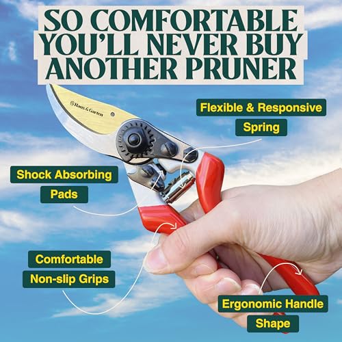 Haus & Garten EnduroPRO Ergonomic Bypass Pruners - Professional Titanium Garden Shears - Heavy Duty Hand Pruning Scissor, Tree Trimmer, Gardening Tool, Branch, Hedge, Rose, Shrub & Bush Clippers - style: EnduroPRO